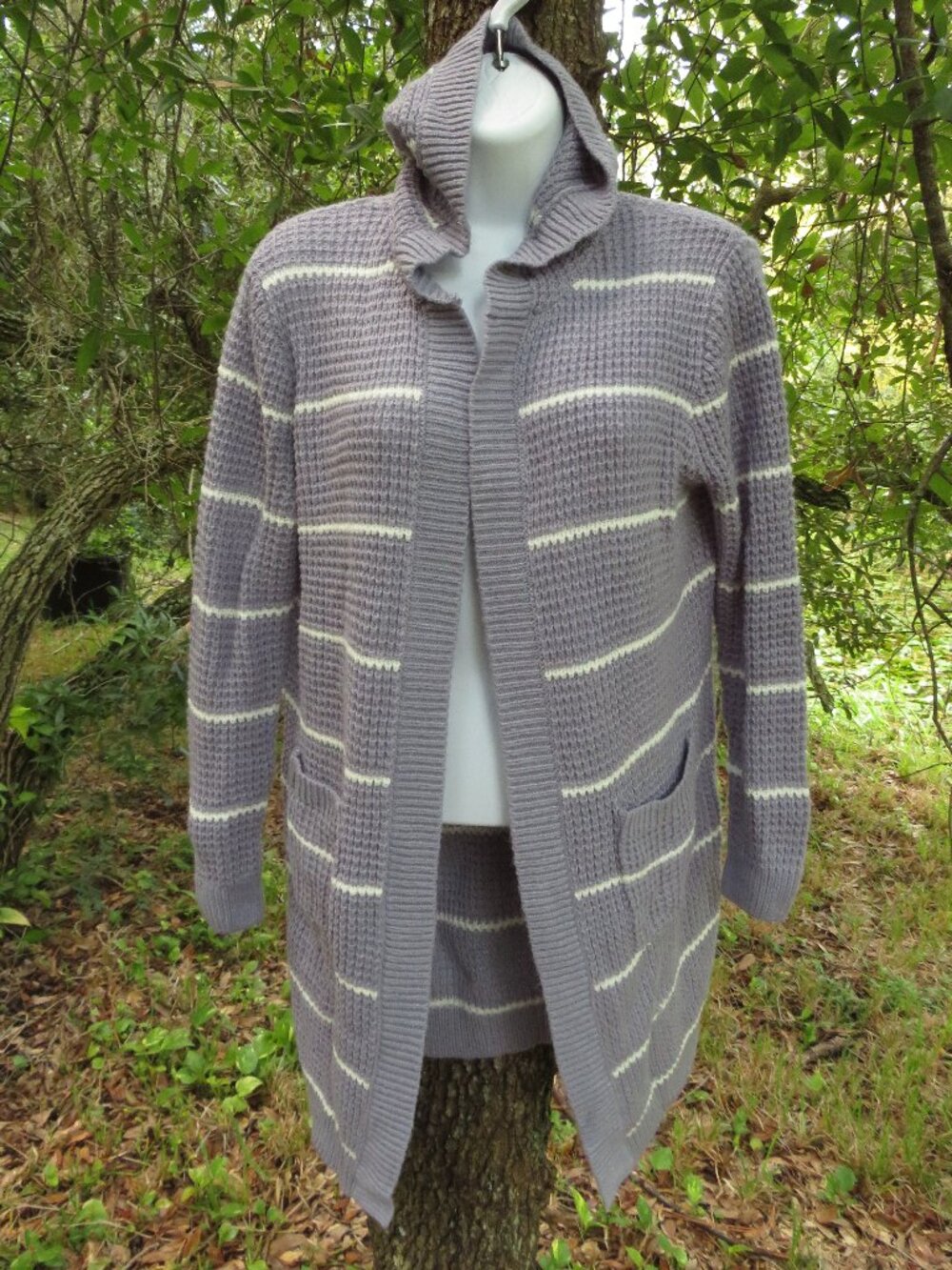 Soho Cardigan Blue Sweater Hooded Medium Womens Open Front